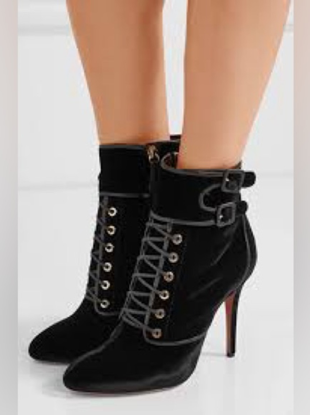 Aquazzura Black Velvet Lace-Up Ankle Boots | size 38.5 or US size 8 - Picture 2 of 16